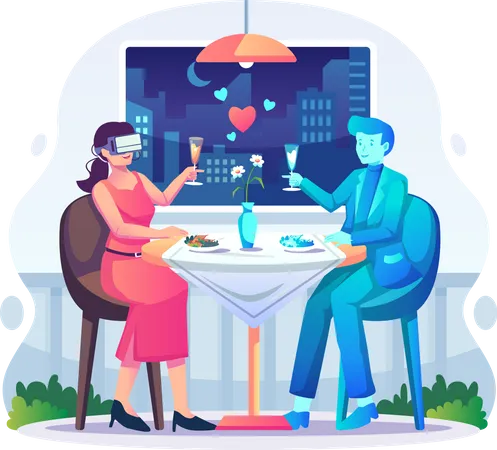 Couple on virtual Date in VR  Illustration