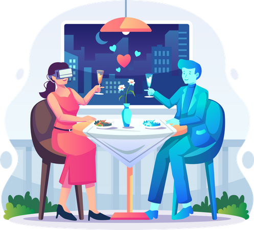 Couple on virtual Date in VR  Illustration