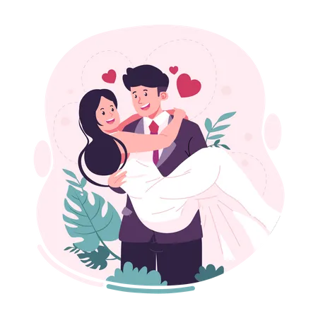 Couple On Wedding Day Flat Illustration Illustration