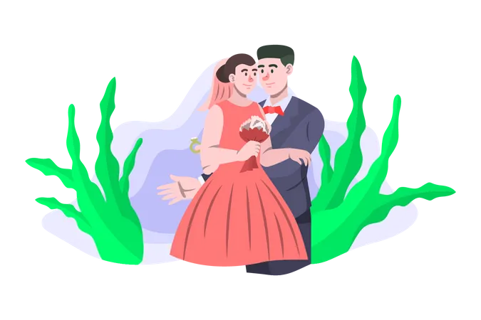 Couple on wedding day  Illustration