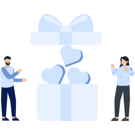 Couple opening gift box  Illustration