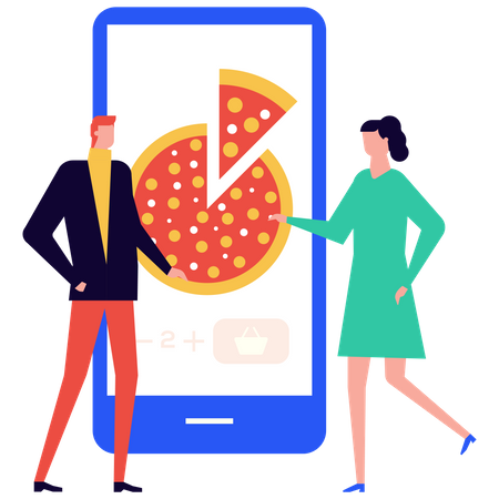Couple order Pizza by app Illustration