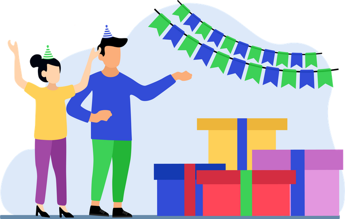Couple organize birthday party Illustration