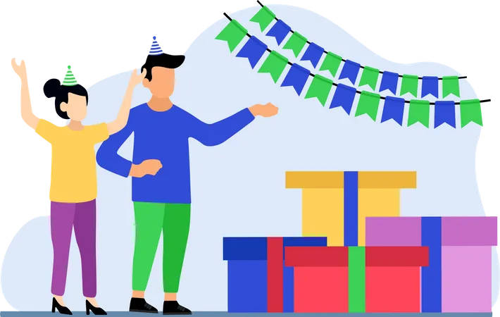 Couple organize birthday party  Illustration