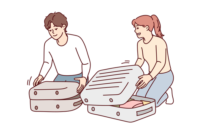 Couple packing for vacation Illustration