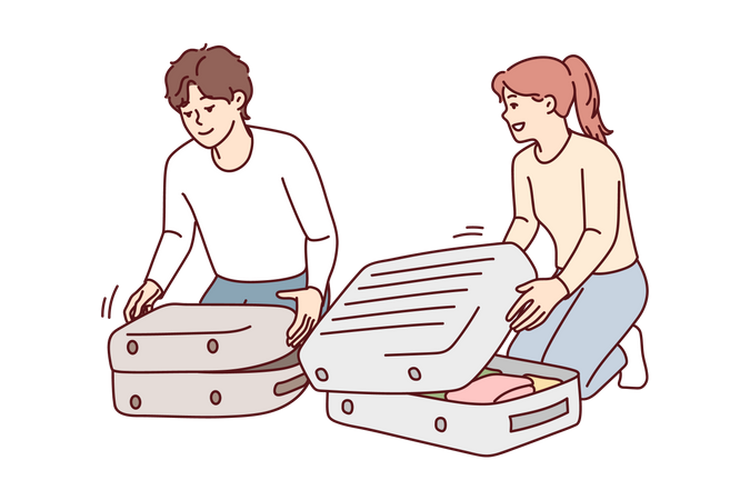 Couple packing for vacation  Illustration