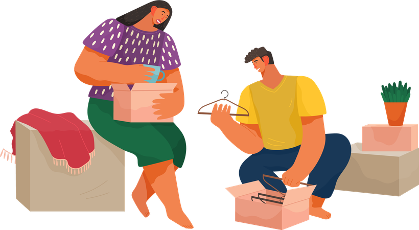 Couple packing stuff to move to new house  Illustration