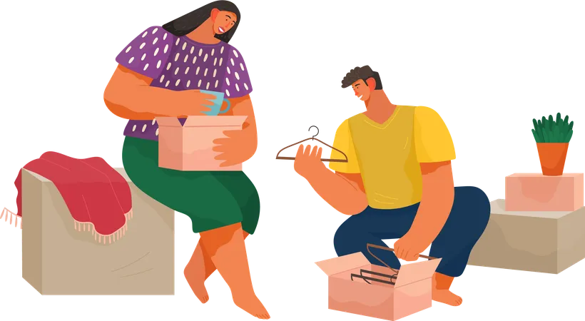 Couple packing stuff to move to new house  Illustration