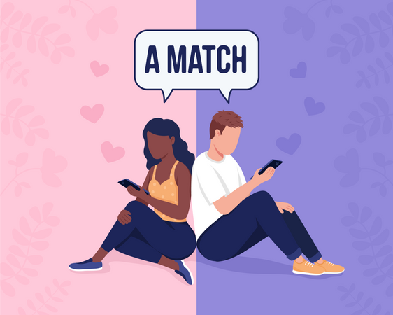 Couple se parlant sur une application de rencontres en ligne  Illustration