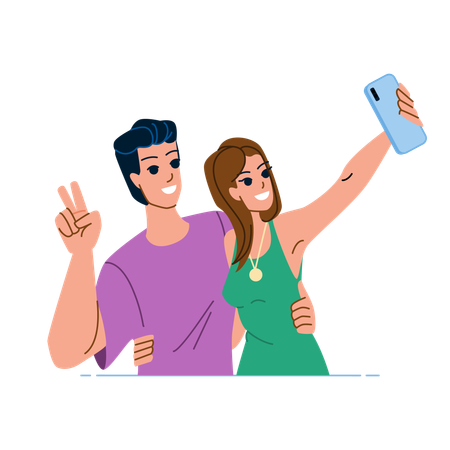 Couple parlant selfie sur mobile  Illustration