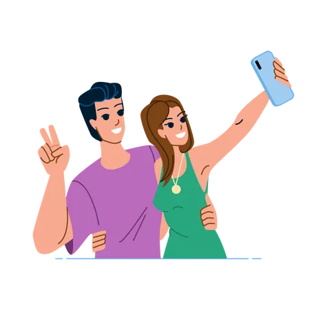 Couple parlant selfie sur mobile  Illustration