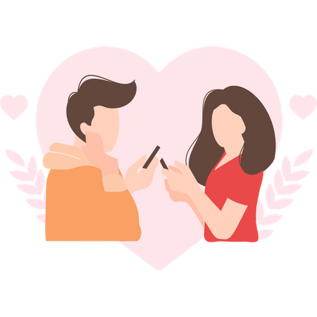 Couple parlant sur une application de rencontres  Illustration