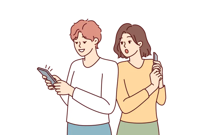 Couple parlant sur mobile  Illustration