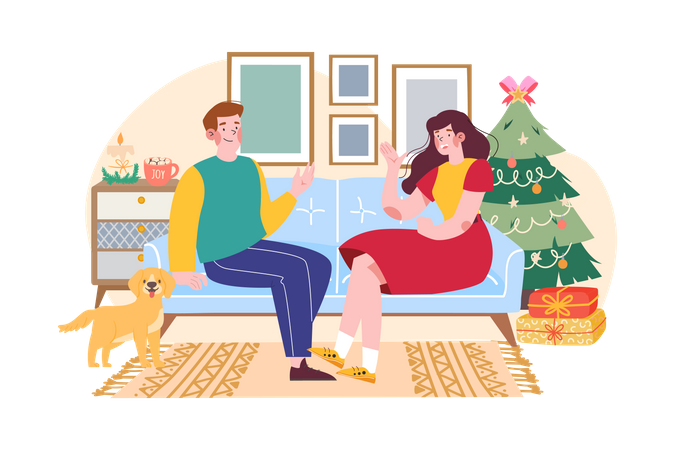 Un couple parle de souhaits de Noël  Illustration