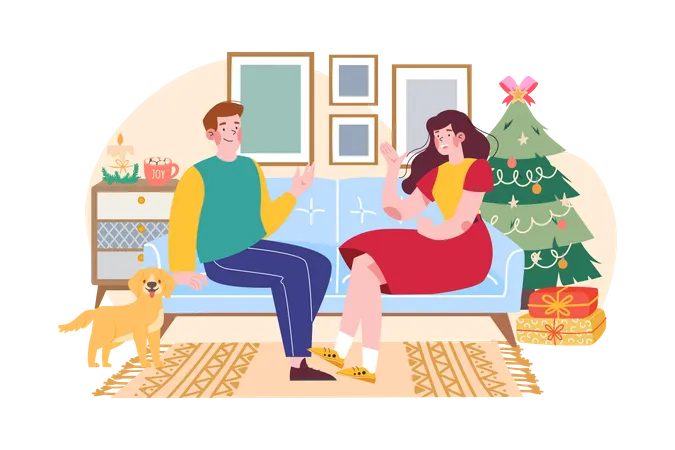 Un couple parle de souhaits de Noël  Illustration