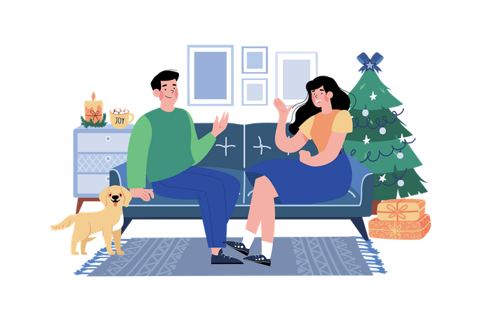 Un couple parle de souhaits de Noël  Illustration