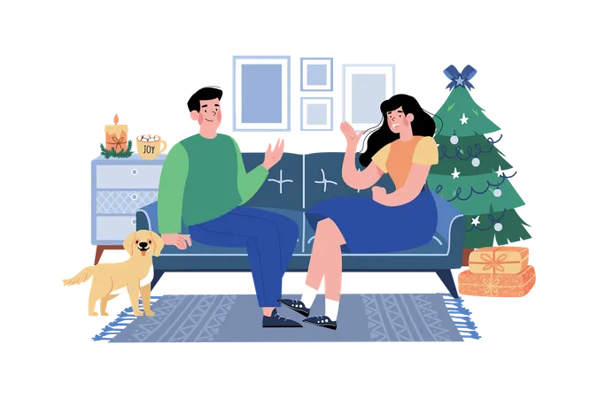 Un couple parle de souhaits de Noël  Illustration