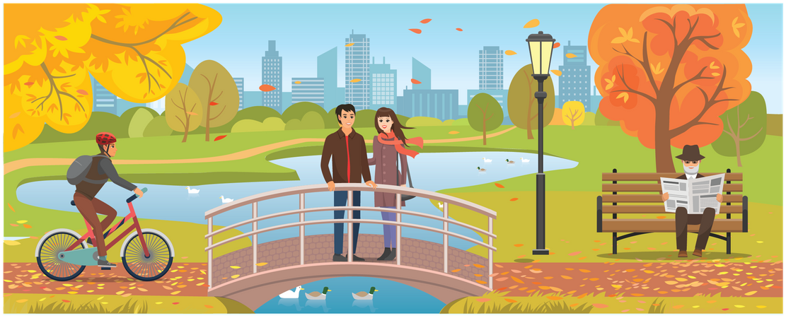 Couple passant du temps de qualité ensemble au pont du parc  Illustration