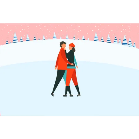 Couple, patinage sur glace  Illustration