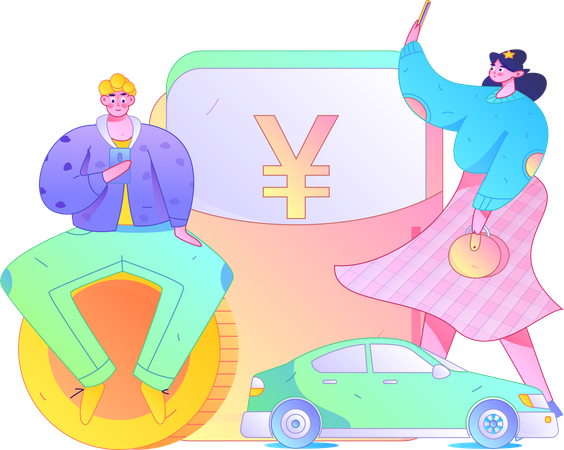 Couple paying amount for taxi booking  Illustration