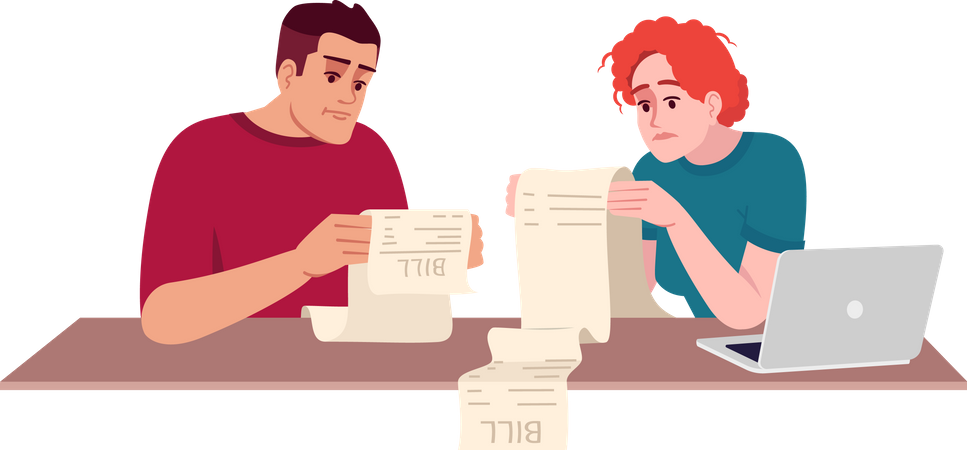 Couple paying bills Illustration
