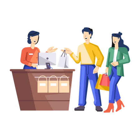 Couple paying bills at cashier  Illustration