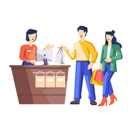 Couple paying bills at cashier  Illustration