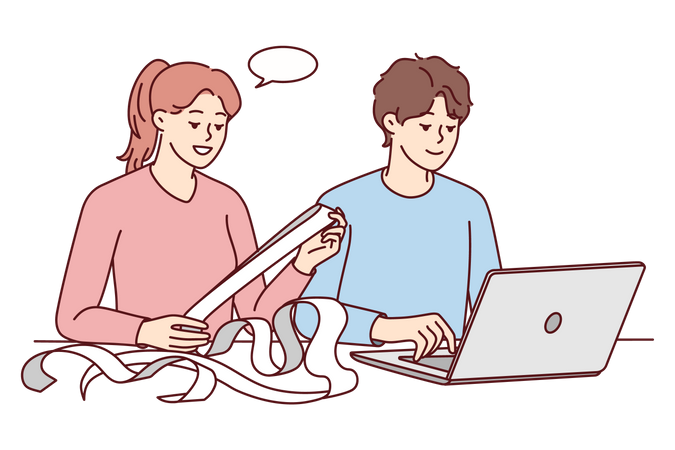 Couple paying bills online  Illustration