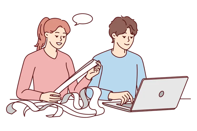 Couple paying bills online  Illustration