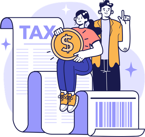 Couple paying financial tax  Illustration