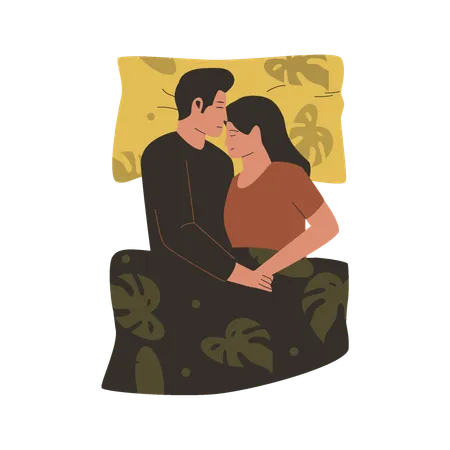 Couple People Sleep In Bed Flat Illustration Concept Illustration