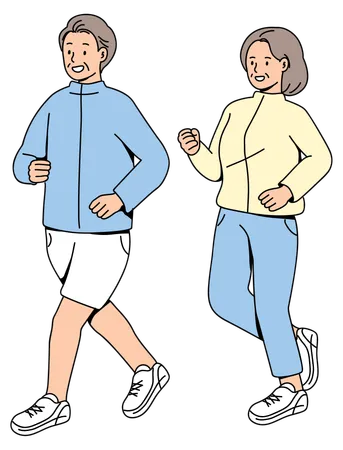 Couple, personnes âgées, jogging  Illustration