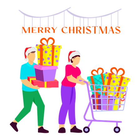 Couple picking out gifts for Christmas  Illustration