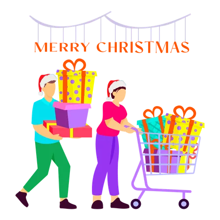 Couple picking out gifts for Christmas  Illustration