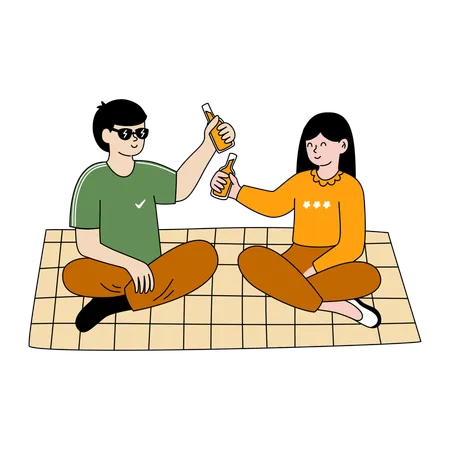 Couple Picnic Cheers Moment  Illustration