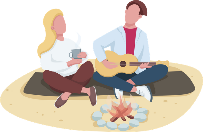 Couple picnic on beach  Illustration