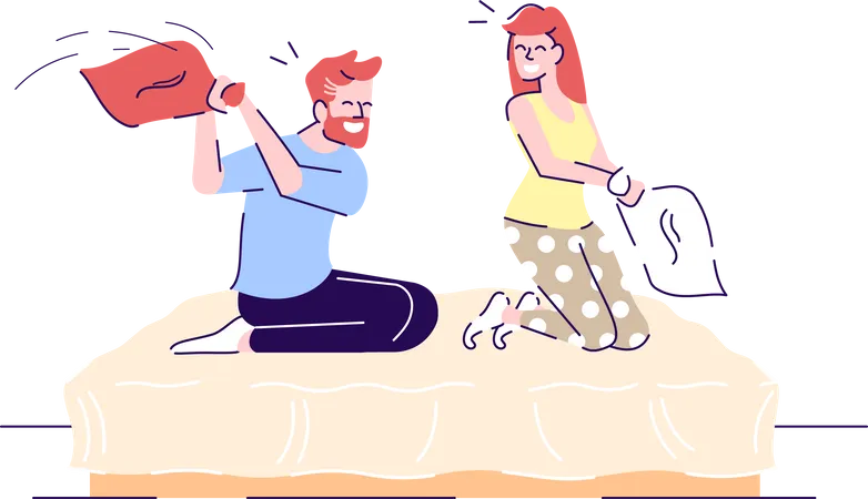 Couple pillow fighting  Illustration