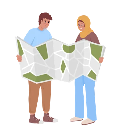 Couple planning route  Illustration