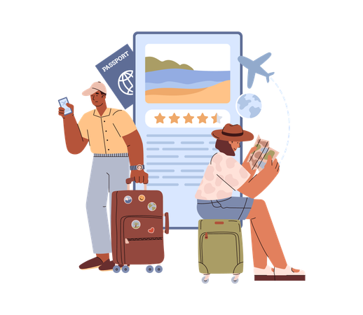 Couple planning vacation trip  Illustration