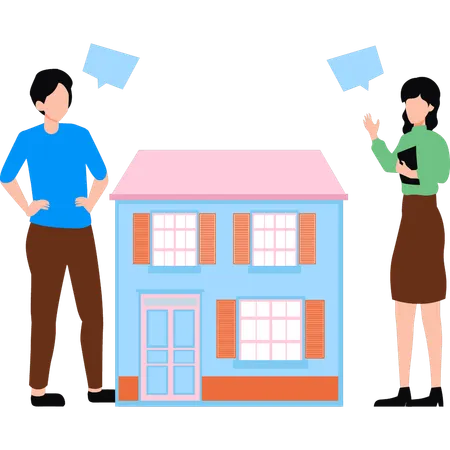 A Girl Telling To A Boy To Buy A New House Illustration