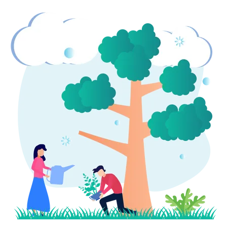 Couple plantant un arbre  Illustration