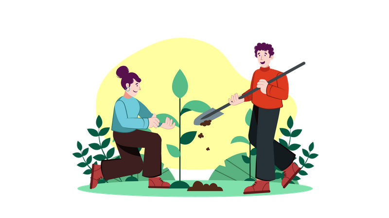 Couple planting plant Illustration