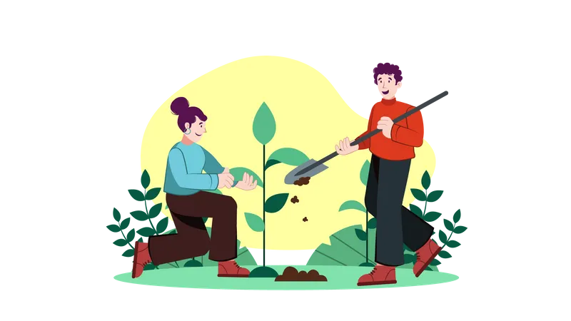 Couple planting plant  Illustration