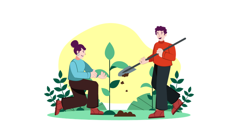 Couple planting plant  Illustration