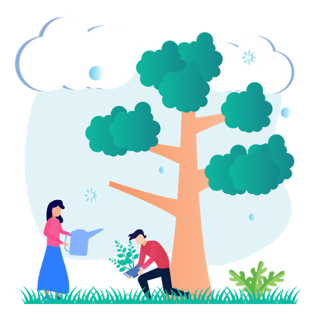 Couple planting tree Illustration
