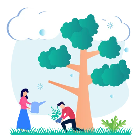 Couple planting tree Illustration