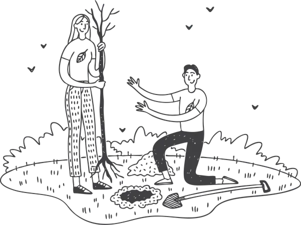 Couple planting tree  Illustration