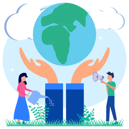 Couple planting tree  Illustration