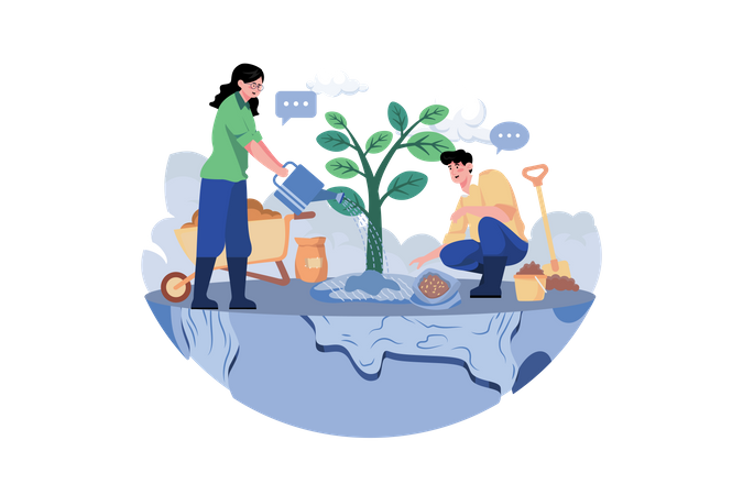 Couple planting tree  Illustration