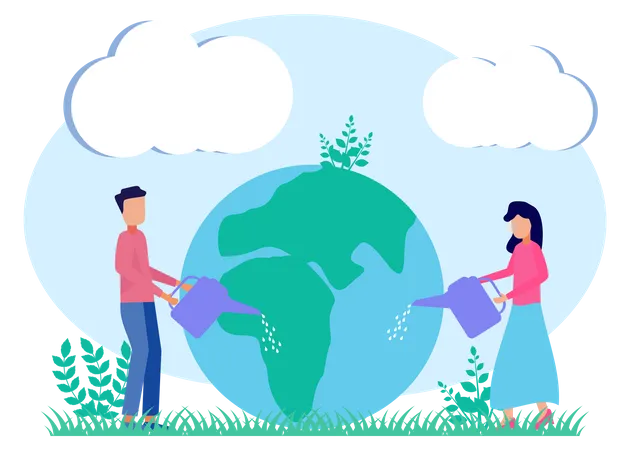 Couple planting tree  Illustration